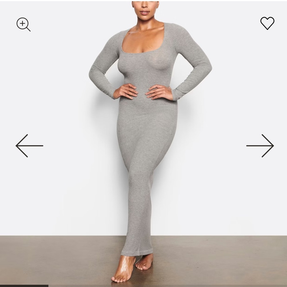 SKIMS Soft Lounge Heather Gray Long Sleeve Dress
